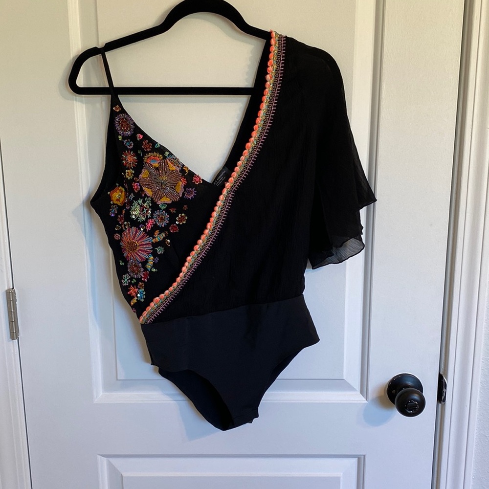 Zara black embroidered bodysuit small